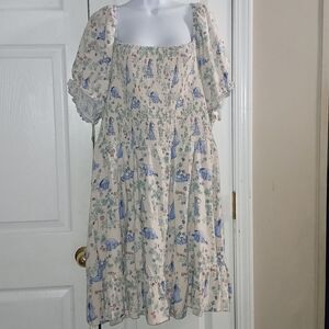 Disney Box Lunch Eeyore Floral Smock Dress hidden pockets Sz 4 (4x 24/26) EUC